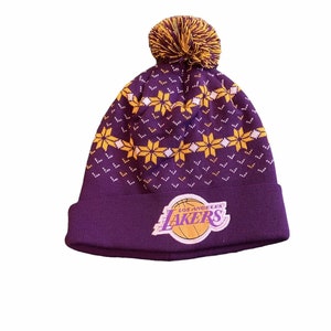 Girls Youth New Era Purple Los Angeles Lakers Fade Cuffed Knit Hat with Pom