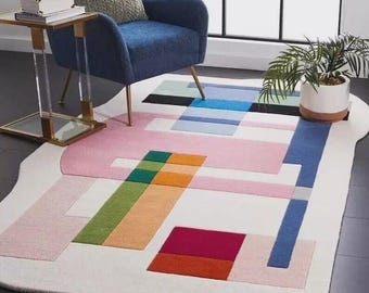 High Quality Hand Knotted Tufted Rugs 9X12 10X13 ft lrregular area Rug Earthy organic wavy carpet for Living Room, offics room rug.
