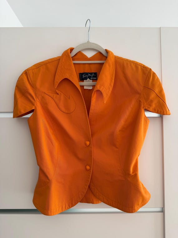 Mugler, Thierry Mugler ACTIV Vintage Orange Fitted Short-Sleeve Jacket – IT 44