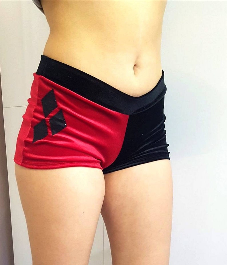 Velvet Red and Black Harley Q Suit Skater Shorts with Top XXS-4XL image 1