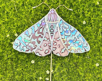 Hand Painted Stained Glass Moth Plant Stake