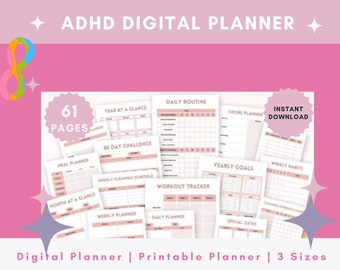 ADHD Digital Planner, ADHA Planner Printable, Planner Bundle, adhd organizer, adhd productivity, adhd reminder, to-do list, adhd workbook