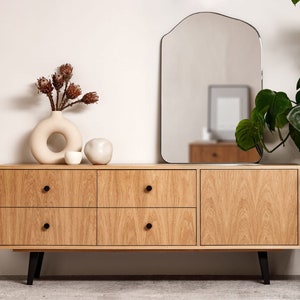 Sideboard, TV cabinet, TV stand oak veneer 4 drawers and doors &quot;VERONICA&quot;. Scandinavian and loft style. Hand-made