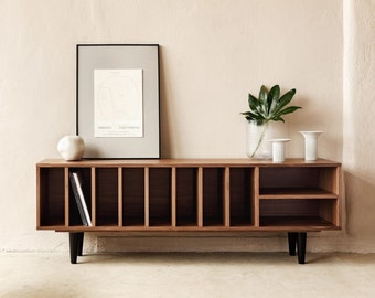 Vinyl record cabinet, Vinyl record stand, walnut, "SILENE". Vinyl records Storage. Scandinavian style. Hand-made