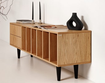 Vinyl record cabinet oak "MARIGOLD". Vinyl records storage. Scandinavian and loft style. Hand-made