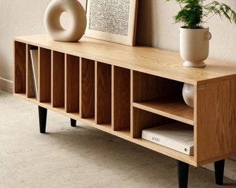 Vinyl Record Cabinet, Vinyl Record Stand, Oak, "SILENE". Vinyl Records Storage. Scandinavian Style. Hand Made