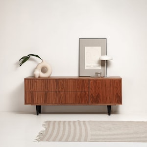 Sideboard, TV cabinet, TV stand walnut veneer 4 drawers and doors &quot;VERONICA&quot;. Scandinavian and loft style. Hand-made