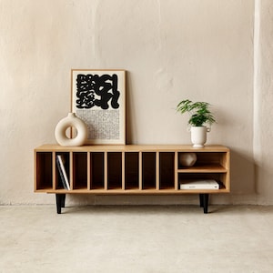 Vinyl Record Cabinet, Vinyl Record Stand, Oak, &quot;SILENE&quot;. Vinyl Records Storage. Scandinavian Style. Hand Made