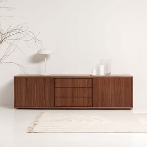 Scandinavian sideboard with sliding doors and drawers, walnut, 3 drawers &quot;MINT&quot;. Scandinavian and loft style. Hand-made