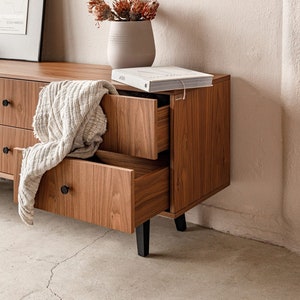 Mid Century Modern TV Stand, Scandinavian Sideboard, Handmade Walnut Veneer TV Stand with 6 Drawers
