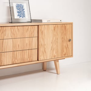 Scandinavian sideboard with sliding doors and drawers, oak, 3 drawers &quot;MINT&quot;. Scandinavian and loft style. Hand-made