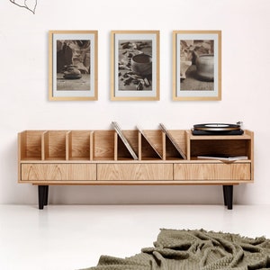 Open cabinet for vinyl records and books oak &quot;POPPY&quot;. Vinyl records storage. Scandinavian and loft style. Hand-made