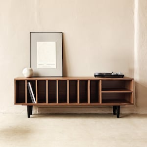 Vinyl record cabinet, Vinyl record stand, walnut, &quot;SILENE&quot;. Vinyl records Storage. Scandinavian style. Hand-made