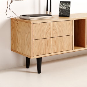 Vinyl record cabinet oak &quot;MARIGOLD&quot;. Vinyl records storage. Scandinavian and loft style. Hand-made