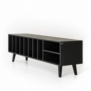 Vinyl record cabinet black SILENE, Black oak, Vinyl records storage. Scandinavian and loft style. Hand-made