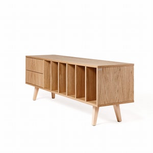 Vinyl record cabinet oak &quot;MARIGOLD&quot;. Vinyl records storage. Scandinavian and loft style. Hand-made