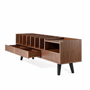 Open cabinet for vinyl records and books walnut &quot;POPPY&quot;. Vinyl records storage. Scandinavian and loft style. Hand-made