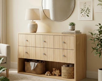 Chest of drawers with 6 drawers and open shelf, oak, walnut or MDF, made to measure