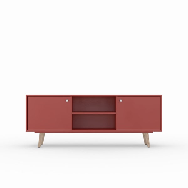 BELL TV cabinet, color. Matt varnish. TV sideboard. Handmade. Dark orange, Dark red