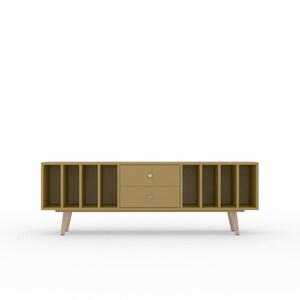 Vinyl record cabinet NOLANA color. Matte lacquer. TV sideboard. Hand-made. Olive, Yellow brown