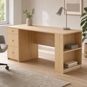 Wooden desk with drawers and a shelf, custom-made, many colors