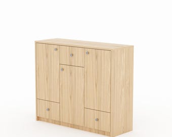Custom-made wooden chest of drawers with drawers, custom-made veneered living room cabinet