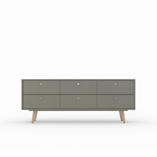 Meuble TV CROWN, couleur. Vernis mat. Buffet TV. Fait main. Gris foncé, Gris ciment, Gris béton