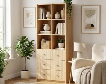 Wooden shelf with drawers, tall, custom-made, many colors