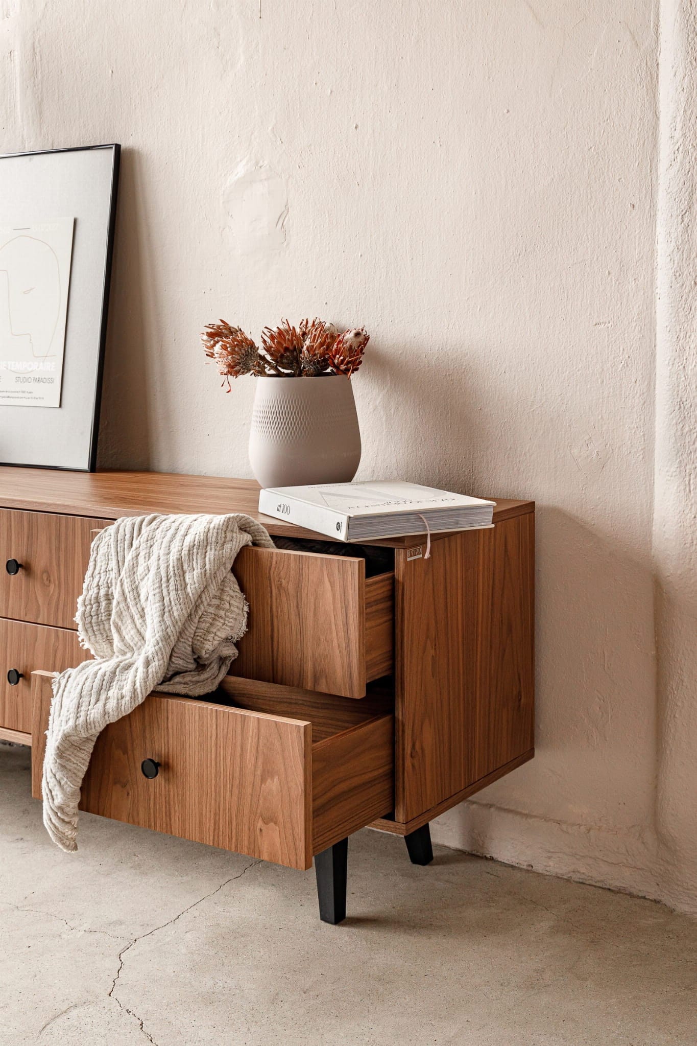 Meuble Tv Moderne Du Milieu Siècle, Buffet Scandinave, Meuble En Placage De Noyer Fait À La Main Avec 6 Tiroirs