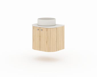 Wall-hung bathroom cabinet with a rounded front