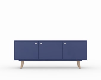 TV cabinet PRIMULA color. Matte lacquer. TV sideboard. Hand-made. Dark Blue