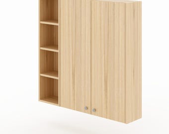 Wall-hung bathroom cabinet with open shelf and closed fronts