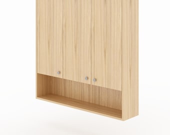 Wall-hung bathroom cabinet with open shelf, width 90-150 cm, modern