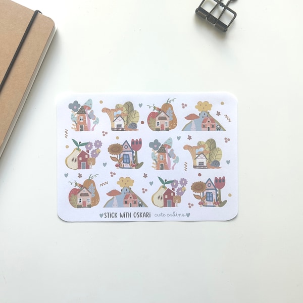 Autumn stickers Bullet Journal cute cabins I cute stickers in autumn colors I planner stickers fairy tales I colorful stickers scrapbooking