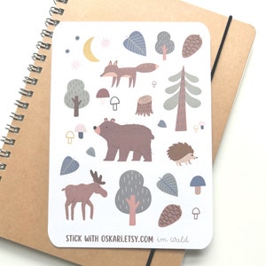 Pegatinas animales del bosque Bullet Journal I pegatinas decorativas setas I ilustración infantil I pegatinas lindas bosque de otoño con zorro, oso, alce