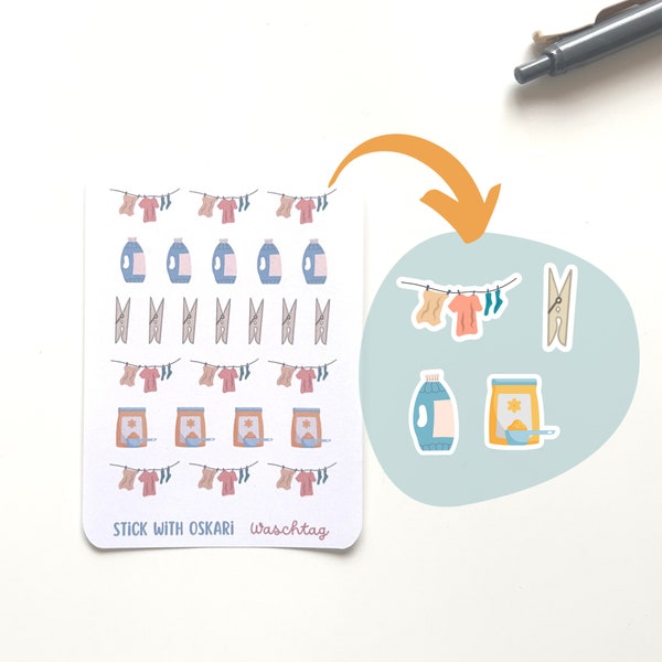 Sticker Waschtag I Bullet Journal Aufkleber Haushalt I planner stickers laundry I Stickers chores I Sticker Wäscheleine Aufkleber BuJo