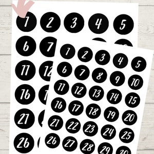 functional, minimalistic, black and white, round date sticker &quot;31 days&quot; for bullet journal, planner, calendar, diary, scrapbooking