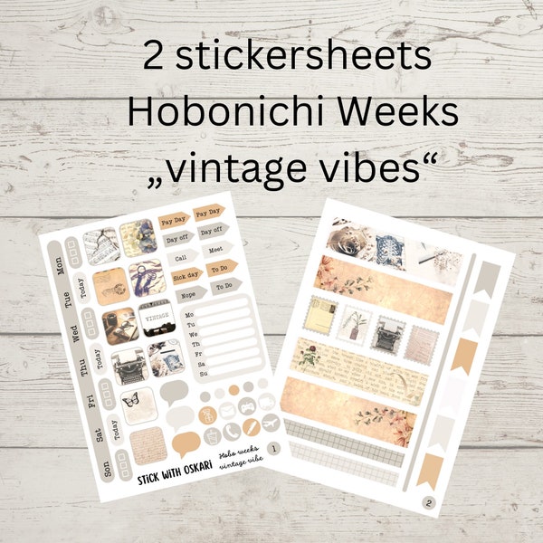 Sticker Hobonichi weeks vintage vibes neutrale funktionale Aufkleber Bullet Journal 2 Bögen mit Fotostickern Sticker romantischer Stil