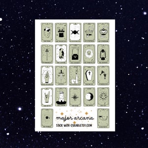 Pegatinas de cartas de tarot los arcanos mayores con 22 pegatinas de cartas de triunfo, pegatinas de tarot en verde