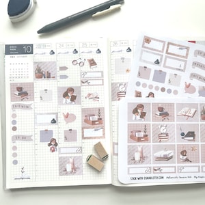 Kit adesivi Cugino Hobonichi - biblioteca magica I Adesivo per gli amanti dei libri I simpatico kit di adesivi che legge la ragazza Hobonichi Sticker Girl Reading Time