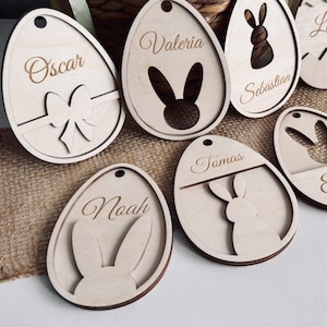 Personalisiertes Ostereier-Ornament aus Holz, benutzerdefinierter Ostergeschenkanhänger, Osterkorb-Dekoration, Kinder-Ostergeschenk, Holz-Ostereieranhänger, personalisiert