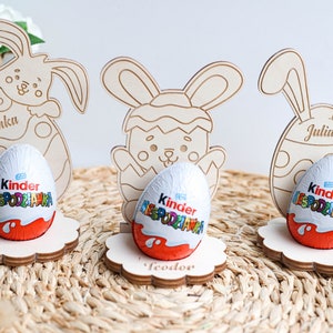 Personalisiertes Osterhasen-Ei-Dekor, Kinder-Ostergeschenk, Baby-Ostergeschenk, Holzhasen-Geschenkanhänger, Creme-Halter, Hasen-Leckerli, Kinder-Jagd-Geschenke Bild 1