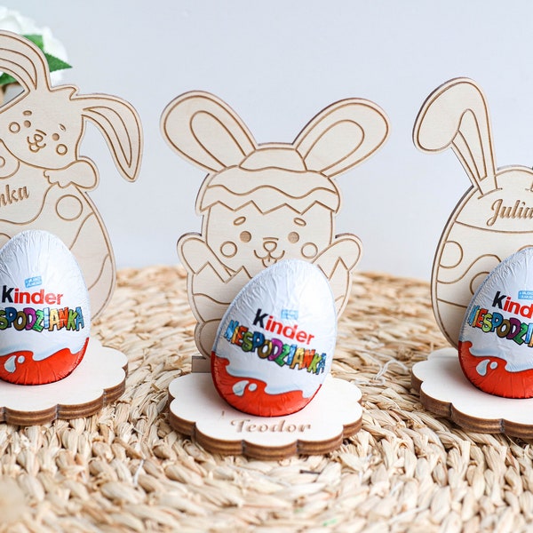 Personalizado Pascua Conejito Huevo Decoración Regalo de Pascua para niños Bebé Regalo de Pascua Conejito de madera Etiqueta de regalo Creme Holder Bunny Treat Kinder Hunt Regalos