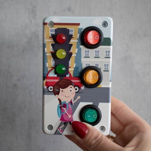 Élément à bois occupé Conseil Parties Led Interrupteur de lumière Lumières colorées Montessori Activité Jouet sensoriel Toddler Apprentissage Bois Gravure Laser Gravure