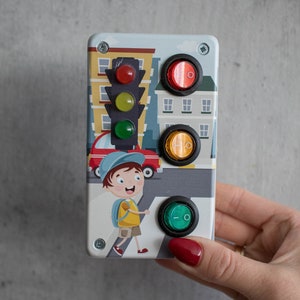 Élément à bois occupé Conseil Parties Led Interrupteur de lumière Lumières colorées Montessori Activité Jouet sensoriel Toddler Apprentissage Bois Gravure Laser Gravure
