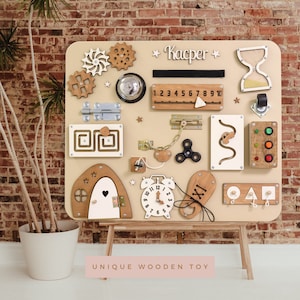 Tableau d'activités personnalisé - Tableau Montessori pour tout-petits - Tableau d'activités pour enfants de 1 an - Tableau sensoriel éducatif Cadeau de 1er anniversaire en bois