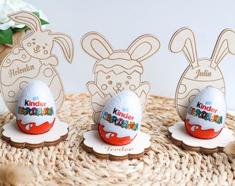Personalizado Pascua Conejito Huevo Decoración Regalo de Pascua para niños Bebé Regalo de Pascua Conejito de madera Etiqueta de regalo Creme Holder Bunny Treat Kinder Hunt Regalos