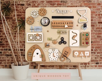 Busy Board personalizzata - Tavola Montessori per bambini piccoli - Tavola delle attività per bambini di 1 anno - Tavola sensoriale educativa in legno, regalo per il primo compleanno