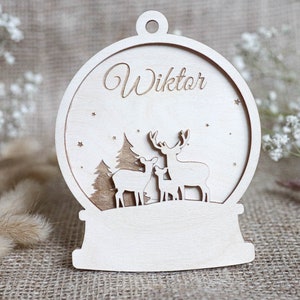 Personalized Christmas Bauble with Deer Family , Xmas Ornaments, Custom Christmas Tree Decoration, Weihnachtskugel mit Namen, Name Ornament