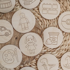 Etiquetas de almacenamiento de caja de juguetes Etiquetas de madera para almacenamiento de juguetes Decoración de sala de juegos Etiquetas trofast de madera Etiquetas de juguete de etiqueta de madera IKEA Kallax personalizadas